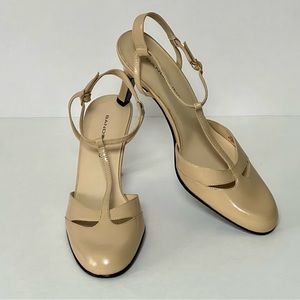 Bandolino Tan T-Strap Heels, Sz 8-1/2